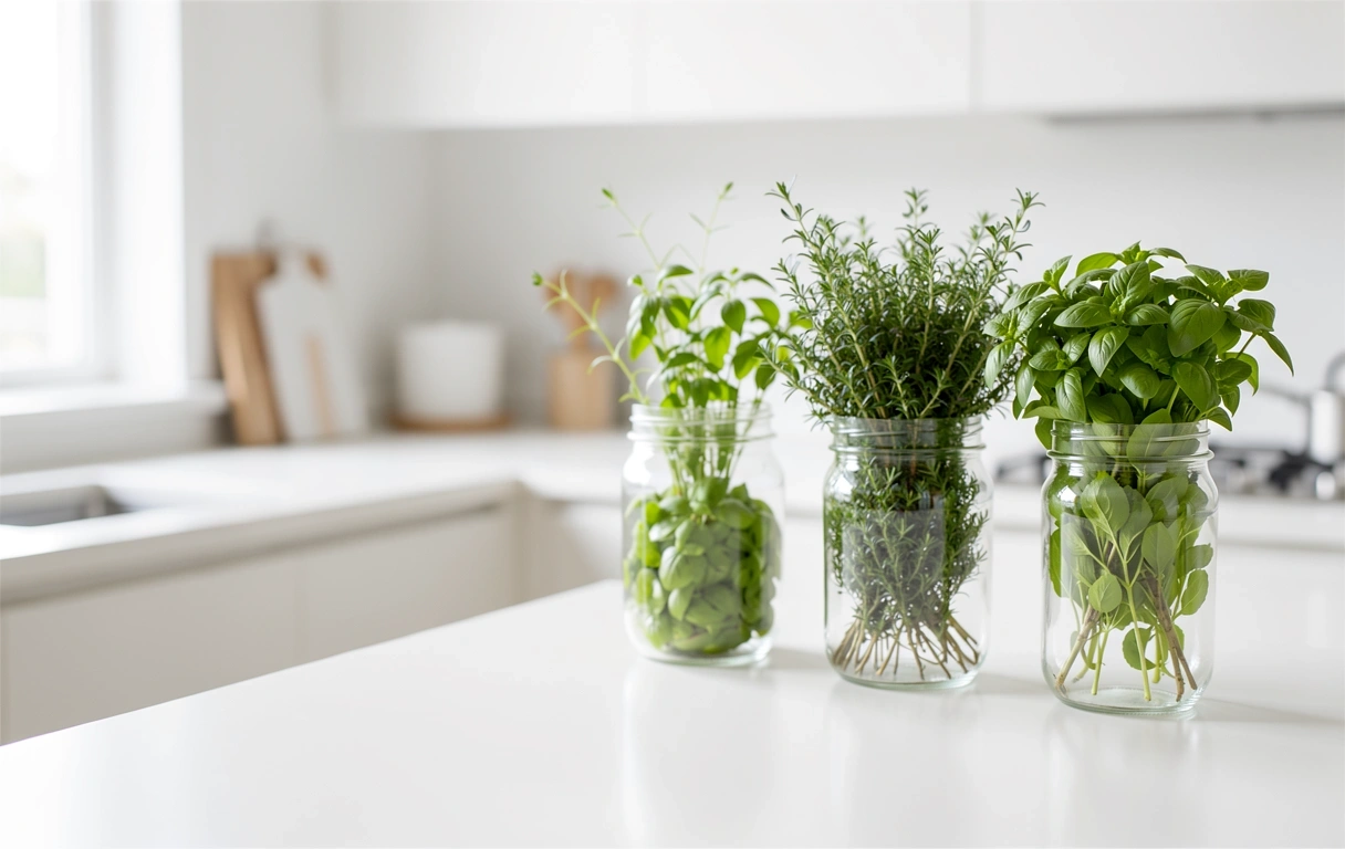Frische Kräuter in einer hellen Küche